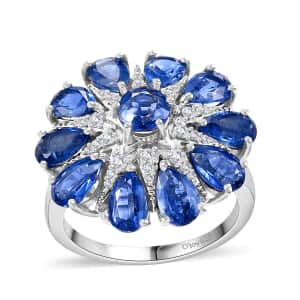 Kashmir Kyanite and White Zircon 6.15 ctw Star Ring in Rhodium Over Sterling Silver (Size 10.0)