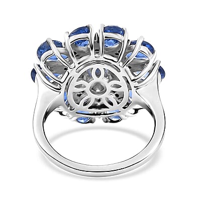 Kashmir Kyanite and White Zircon 6.15 ctw Star Ring in Rhodium Over Sterling Silver (Size 10.0)