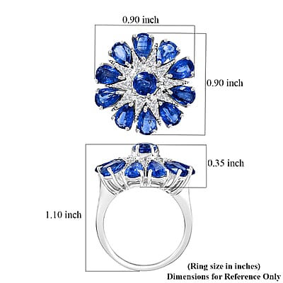 Kashmir Kyanite and White Zircon 6.15 ctw Star Ring in Rhodium Over Sterling Silver (Size 10.0)