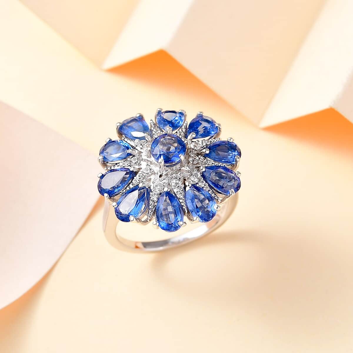 Kashmir Kyanite and White Zircon 6.15 ctw Star Ring in Rhodium Over Sterling Silver (Size 6.0) image number 1