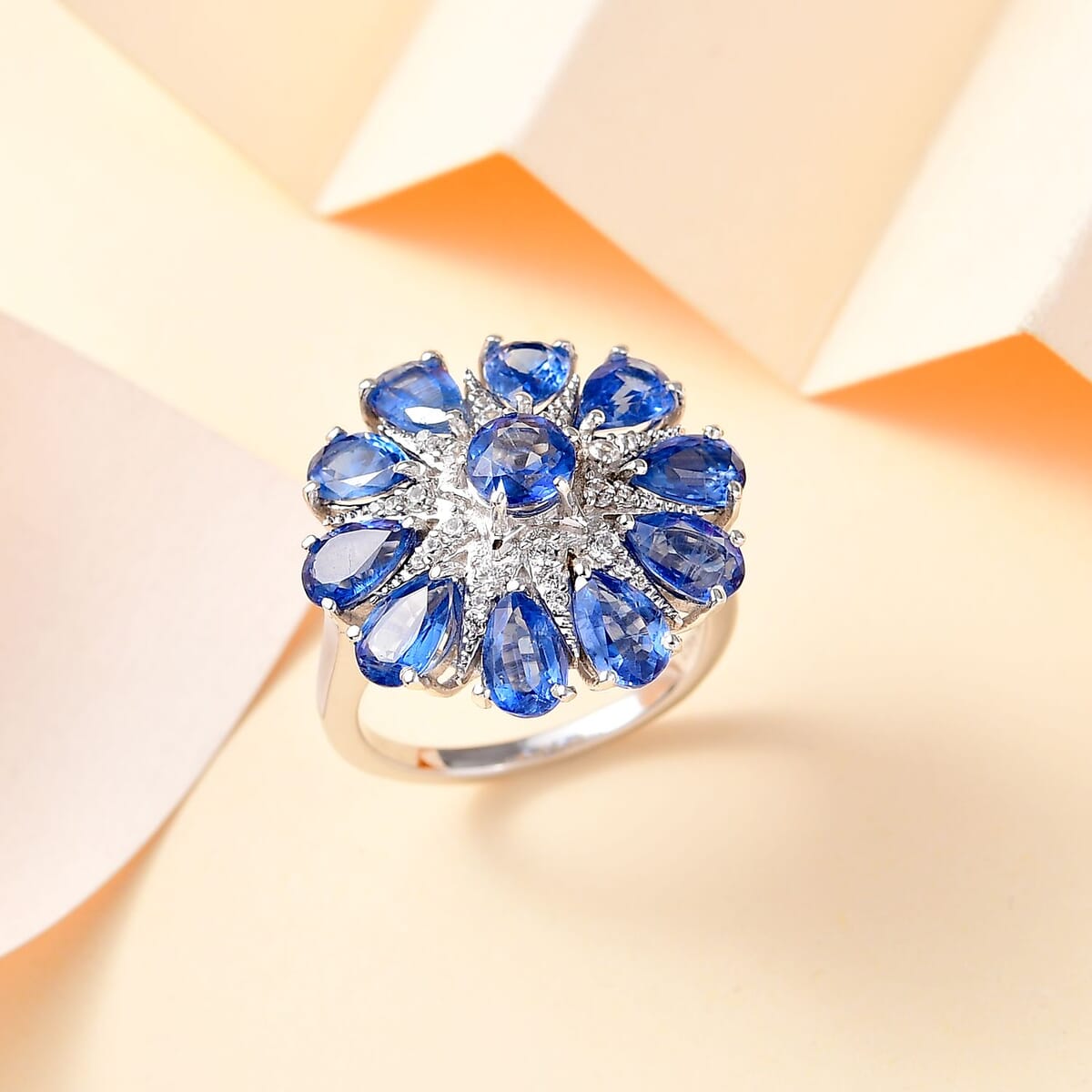 Kashmir Kyanite and White Zircon 6.15 ctw Star Ring in Rhodium Over Sterling Silver (Size 9.0) image number 1