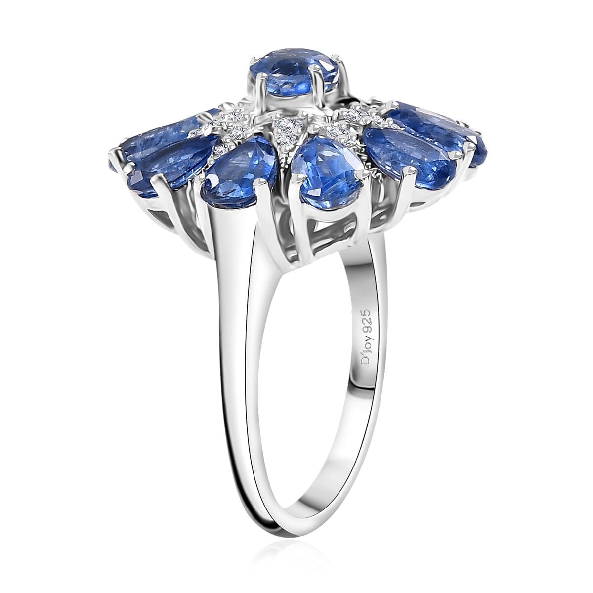 Kashmir Kyanite and White Zircon 6.15 ctw Star Ring in Rhodium Over Sterling Silver (Size 9.0) image number 3