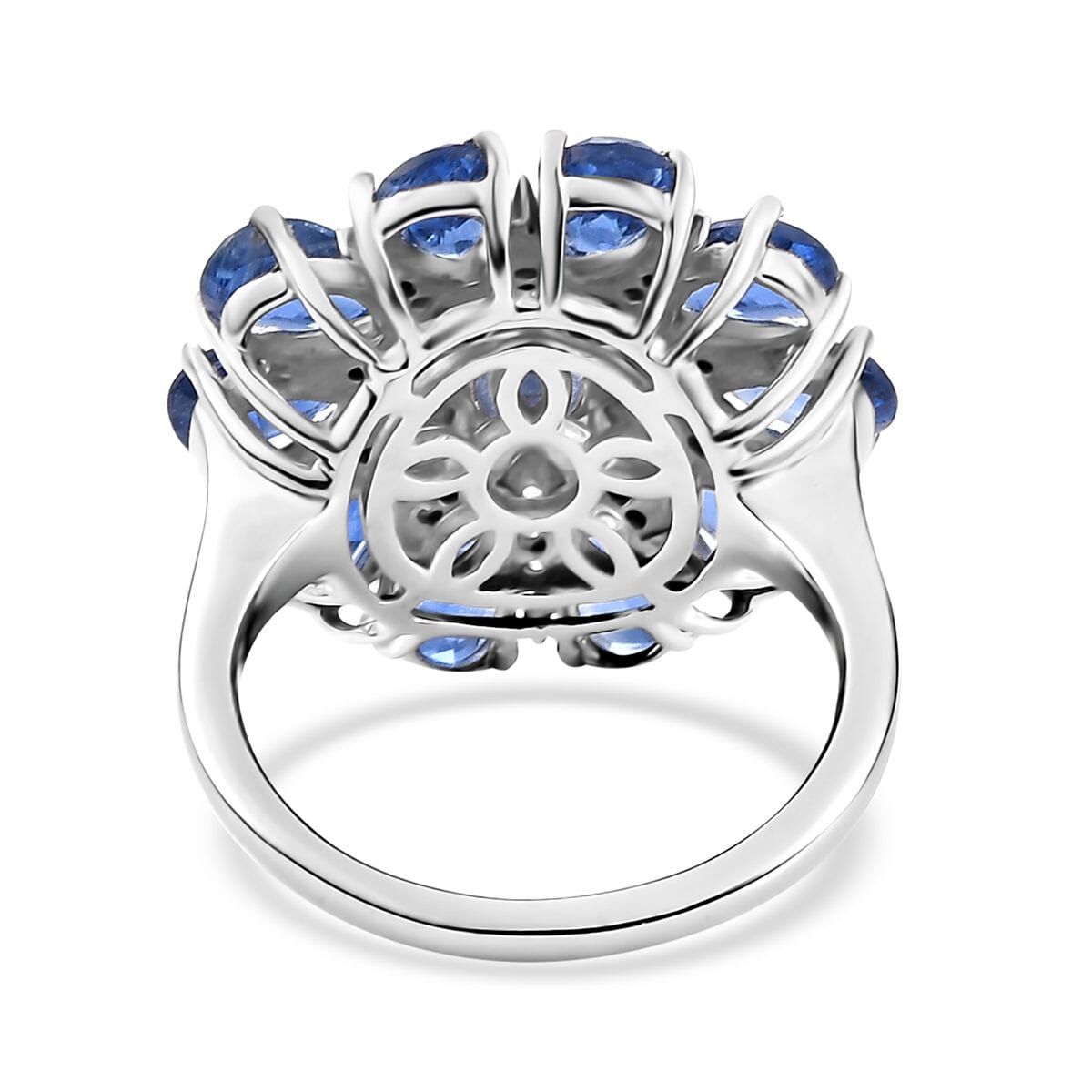 Kashmir Kyanite and White Zircon 6.15 ctw Star Ring in Rhodium Over Sterling Silver (Size 9.0) image number 4