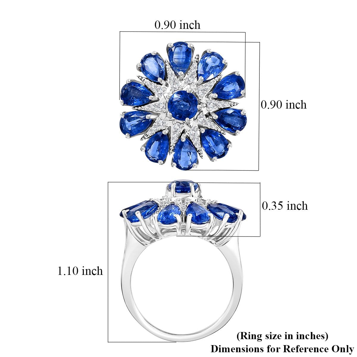Kashmir Kyanite and White Zircon 6.15 ctw Star Ring in Rhodium Over Sterling Silver (Size 9.0) image number 5