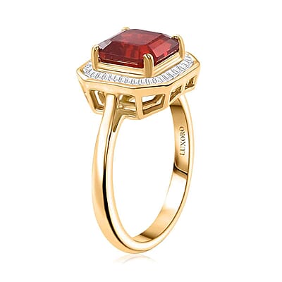 Luxoro Premium Crimson Fire Opal and Diamond 1.90 ctw Halo Ring in 10K Yellow Gold (Size 10.0)