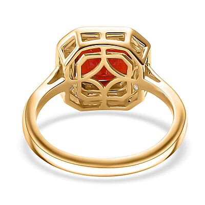Luxoro Premium Crimson Fire Opal and Diamond 1.90 ctw Halo Ring in 10K Yellow Gold (Size 10.0)