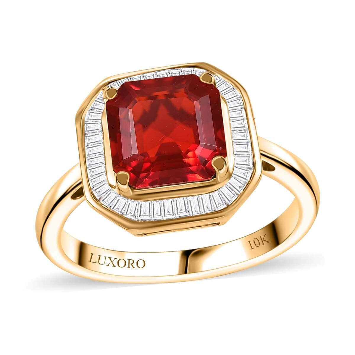 Luxoro Premium Crimson Fire Opal and Diamond 1.90 ctw Halo Ring in 10K Yellow Gold (Size 6.0) image number 0