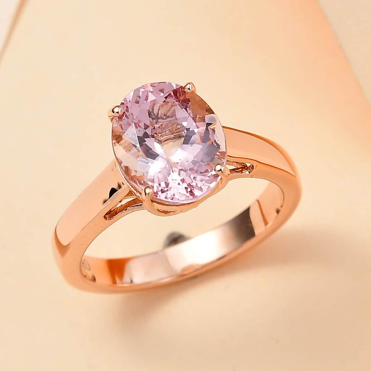 Certified & Appraised Luxoro AAAA Pink Morganite 3.00 ctw Solitaire Ring in 14K Rose Gold image number 1