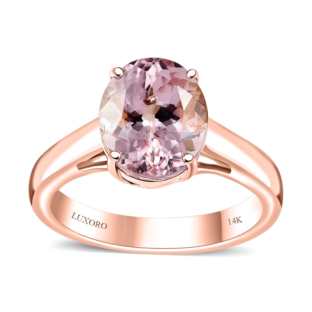 Certified & Appraised Luxoro AAAA Pink Morganite 3.00 ctw Solitaire Ring in 14K Rose Gold (Size 9.0) image number 0