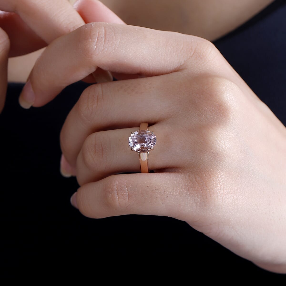 Certified & Appraised Luxoro AAAA Pink Morganite 3.00 ctw Solitaire Ring in 14K Rose Gold (Size 9.0) image number 2