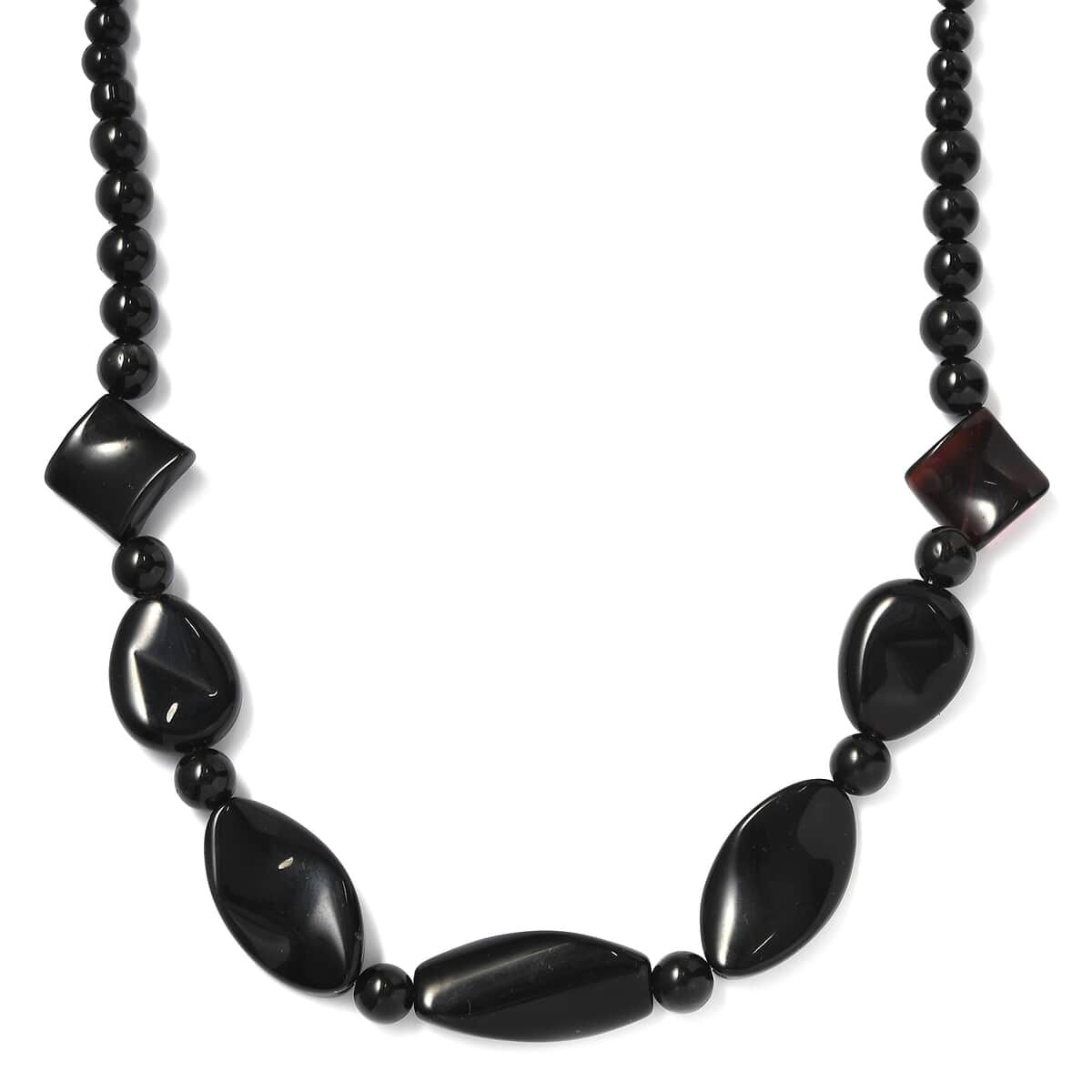 Black Obsidian and Black Agate 280.00 ctw Beaded Necklace in Platinum Bond 20 Inches image number 0