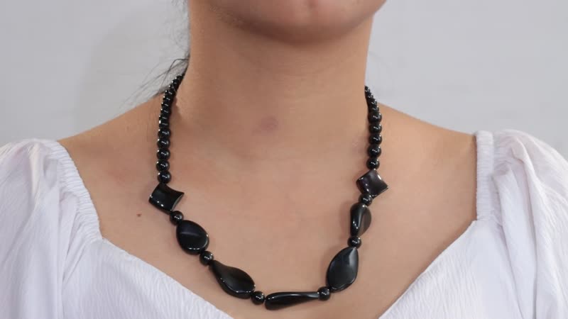 Black Obsidian and Black Agate 280.00 ctw Beaded Necklace in Platinum Bond 20 Inches