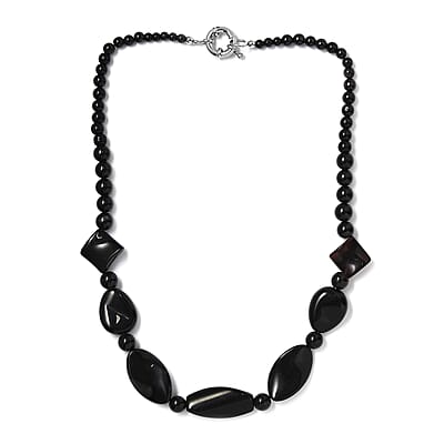 Black Obsidian and Black Agate 280.00 ctw Beaded Necklace in Platinum Bond 20 Inches