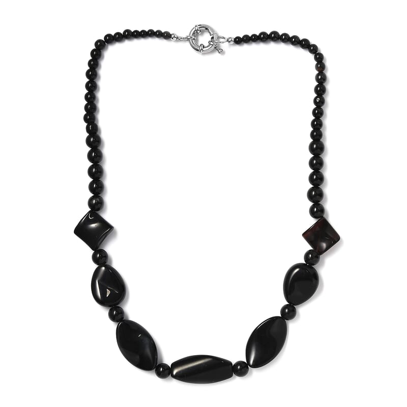 Black Obsidian and Black Agate 280.00 ctw Beaded Necklace in Platinum Bond 20 Inches