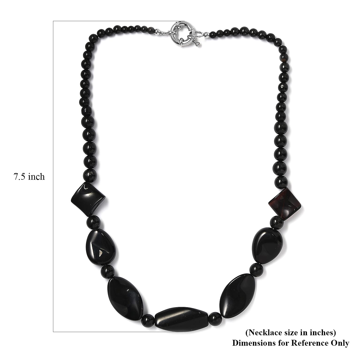 Black Obsidian and Black Agate 280.00 ctw Beaded Necklace in Platinum Bond 20 Inches