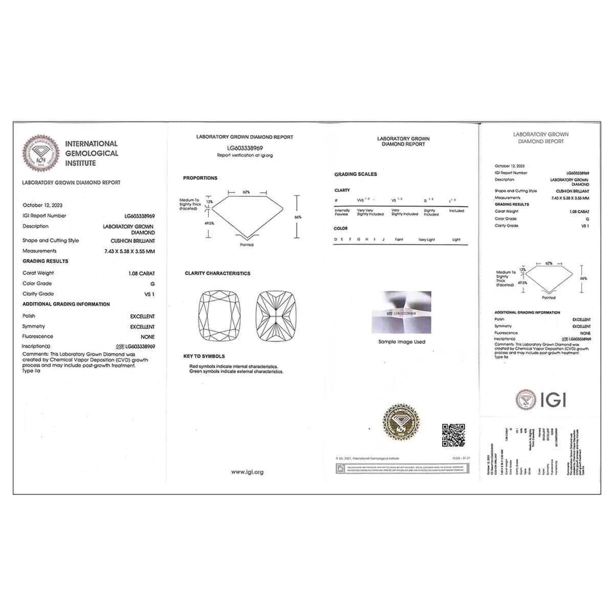 IGI Certified Luxuriant Lab Grown Diamond (G VS1) (Cush 6.8x5 mm) 1.00 ctw image number 5