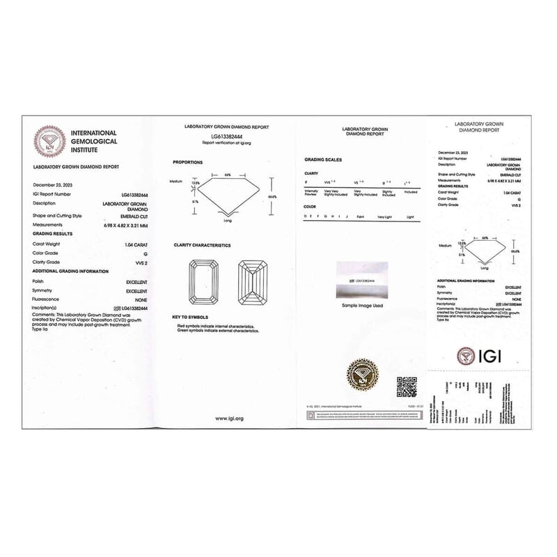 IGI Certified Luxuriant Lab Grown Diamond (Emerald) (G VS2) 1.00 ctw