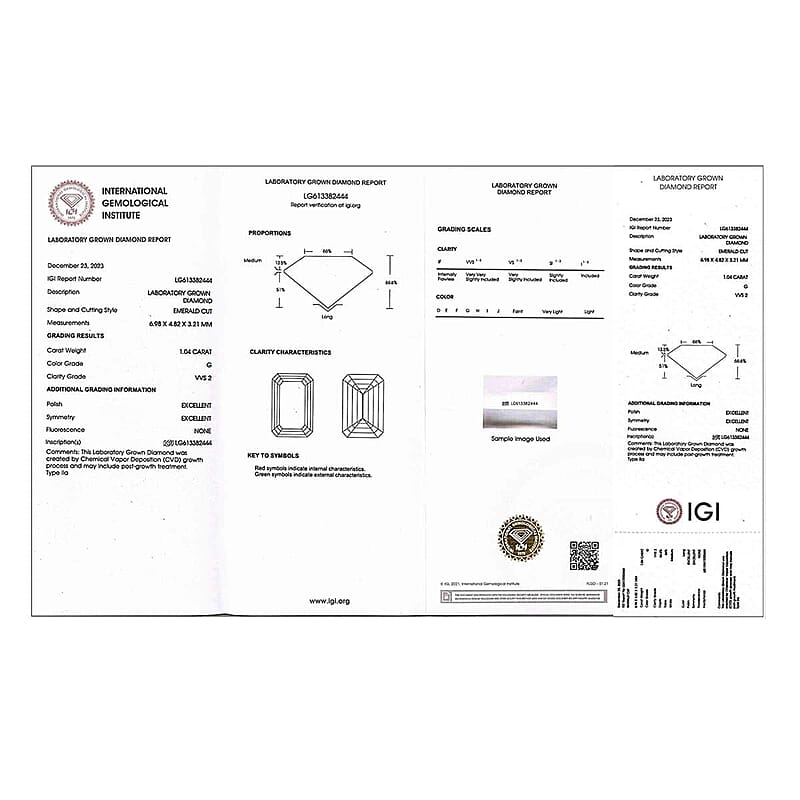 IGI Certified Luxuriant Lab Grown Diamond (Emerald) (G VS2) 1.00 ctw