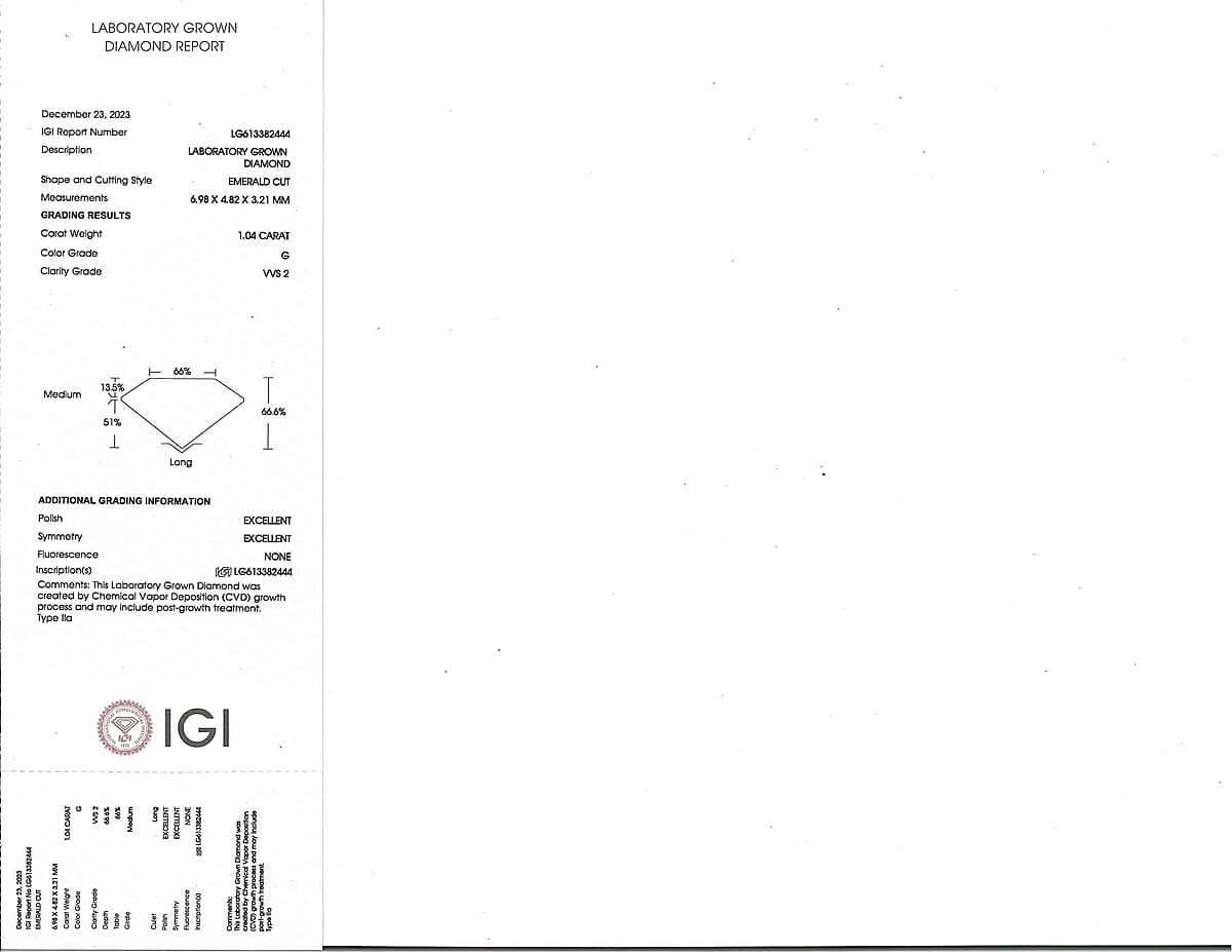 IGI Certified Luxuriant Lab Grown Diamond (Emerald) (G VS2) 1.00 ctw image number 7