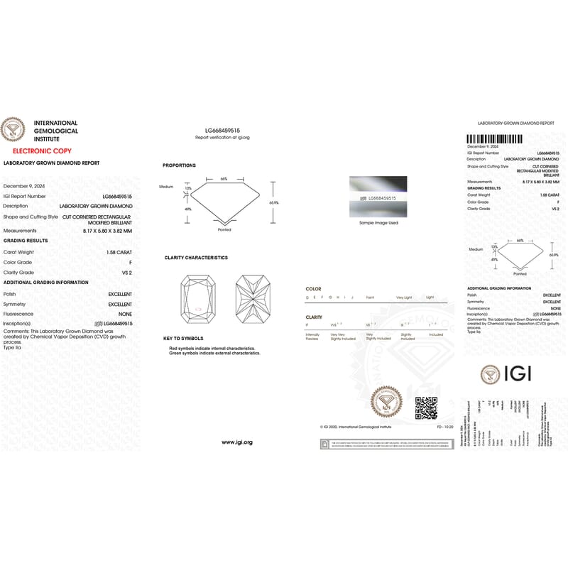 IGI Certified Luxuriant Lab Grown Diamond (Radiant) (E-F, VS) 1.50 ctw