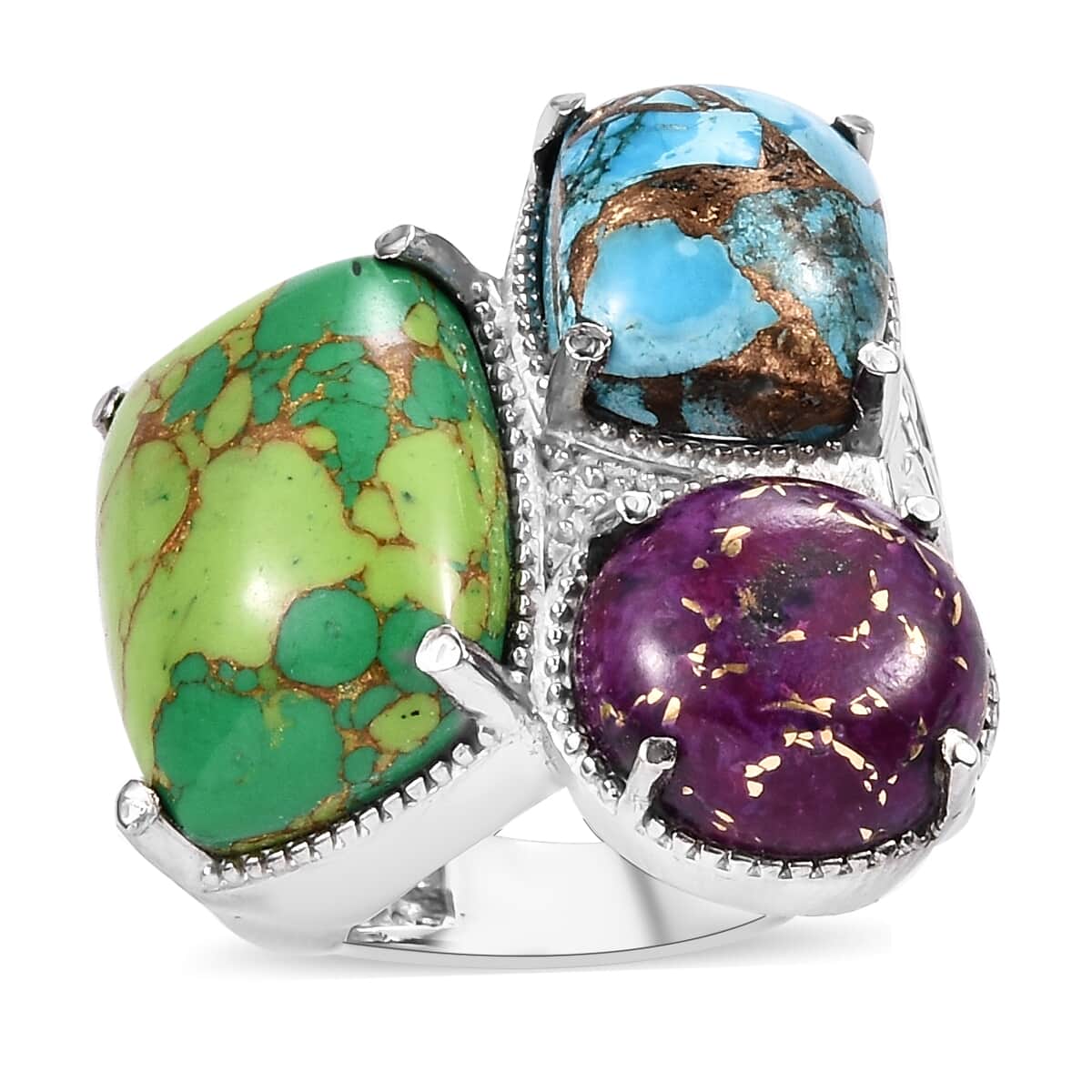 Mojave Green, Blue and Purple Turquoise 23.35 ctw Ring in Stainless Steel (Size 10.0)  image number 0