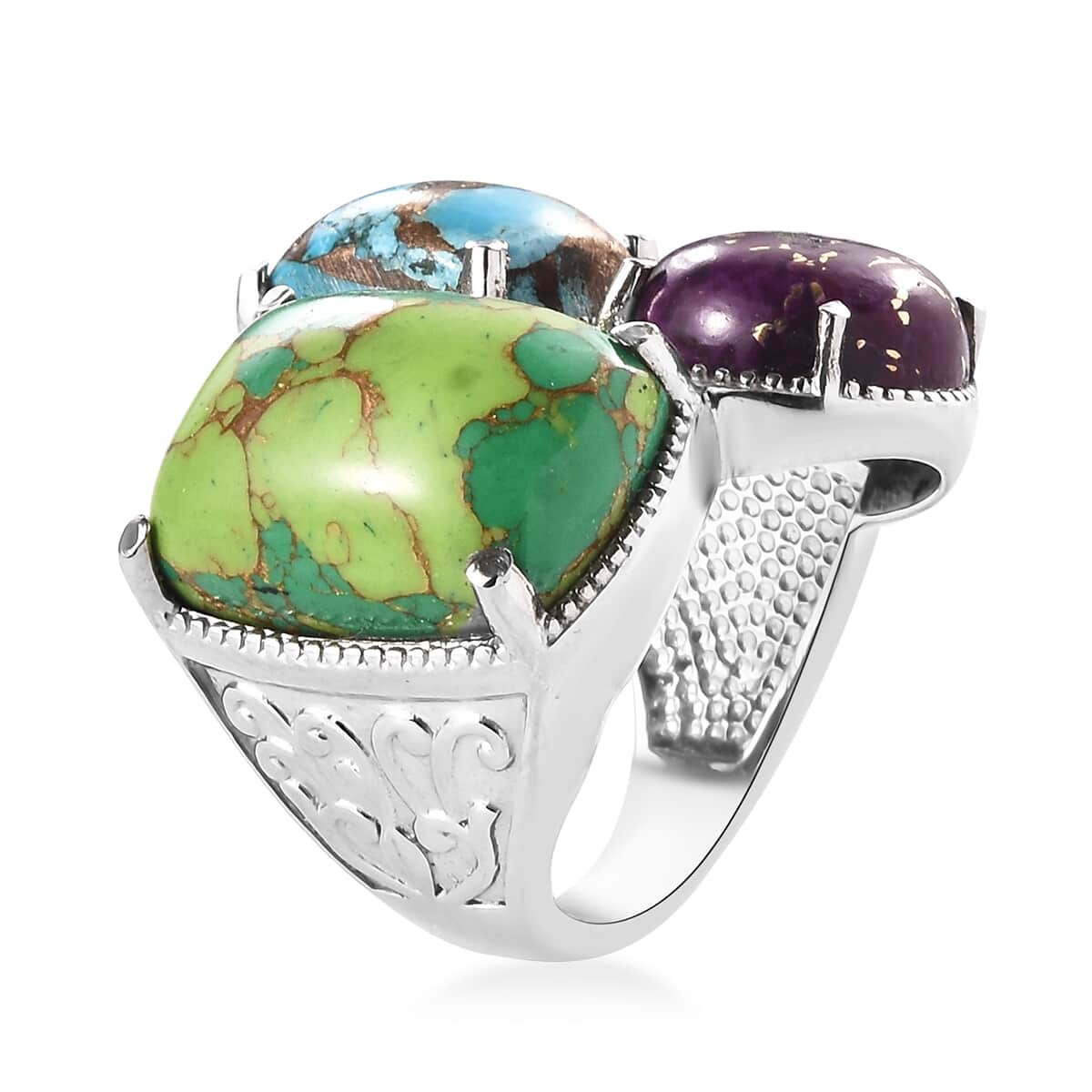 Mojave Green, Blue and Purple Turquoise 23.35 ctw Ring in Stainless Steel (Size 10.0)  image number 3