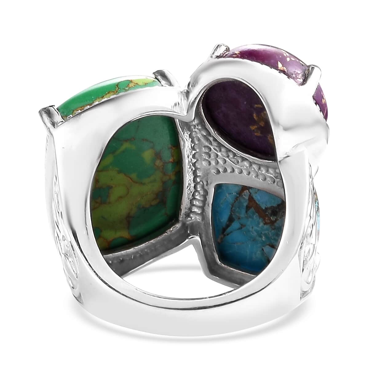 Mojave Green, Blue and Purple Turquoise 23.35 ctw Ring in Stainless Steel (Size 10.0)  image number 4