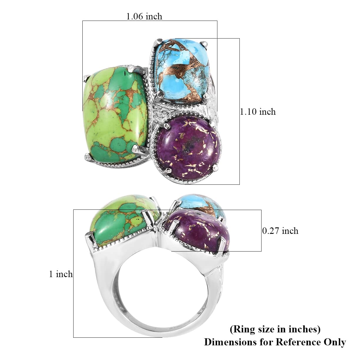 Mojave Green, Blue and Purple Turquoise 23.35 ctw Ring in Stainless Steel (Size 10.0)  image number 5