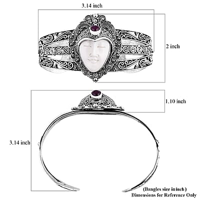 Bali Goddess Carved Bone and African Ruby (FF) 1.85 ctw Cuff Bracelet in Sterling Silver (7.50 In)
