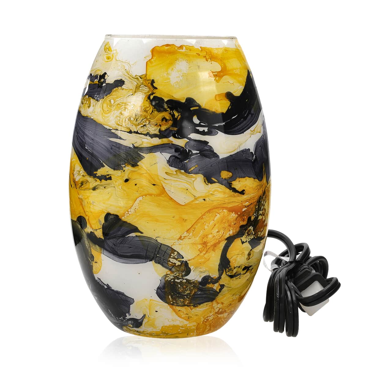 Handcrafted Black & Yellow Marble Printed Glass Lamp with 1.5 mtr Cord and Inline Switch (8.5x5.5) image number 0