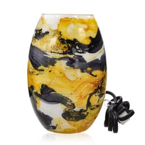 Handcrafted Black & Yellow Marble Printed Glass Lamp with 1.5 mtr Cord and Inline Switch (8.5x5.5)