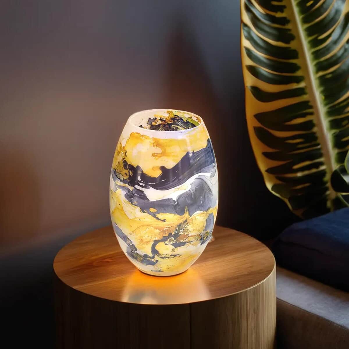 Handcrafted Black & Yellow Marble Printed Glass Lamp with 1.5 mtr Cord and Inline Switch (8.5x5.5) image number 1