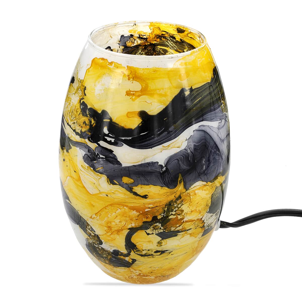 Handcrafted Black & Yellow Marble Printed Glass Lamp with 1.5 mtr Cord and Inline Switch (8.5x5.5) image number 3