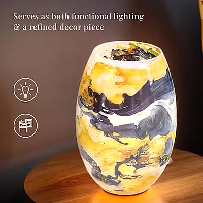 Handcrafted Black & Yellow Marble Printed Glass Lamp with 1.5 mtr Cord and Inline Switch (8.5x5.5)