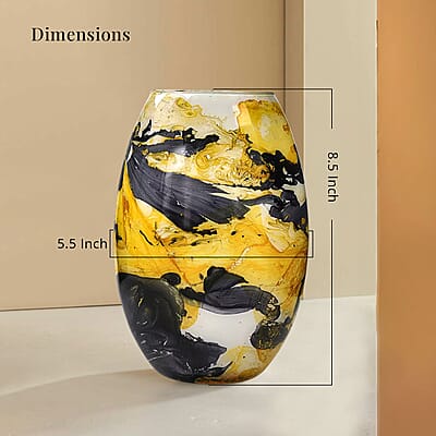 Handcrafted Black & Yellow Marble Printed Glass Lamp with 1.5 mtr Cord and Inline Switch (8.5x5.5)