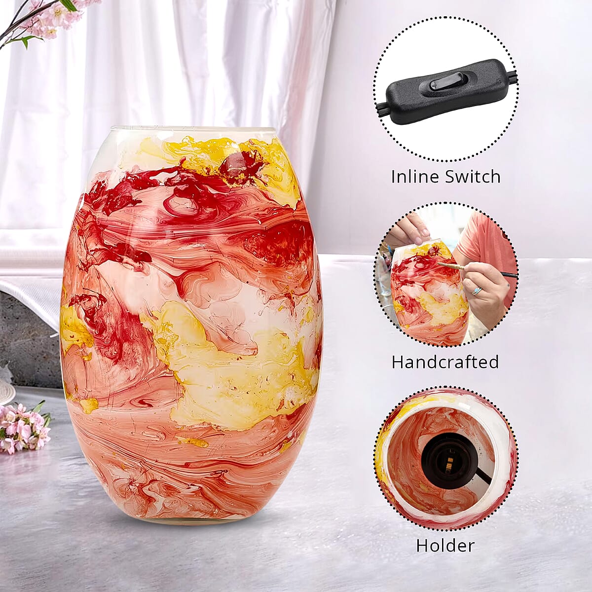 Handcrafted Multi Color Marble Printed Glass Lamp with 1.5 mtr Cord and Inline Switch (8.5x5.5) image number 2