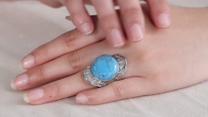 Mojave Blue Turquoise Ring in Stainless Steel (Size 10.0) 17.40 ctw