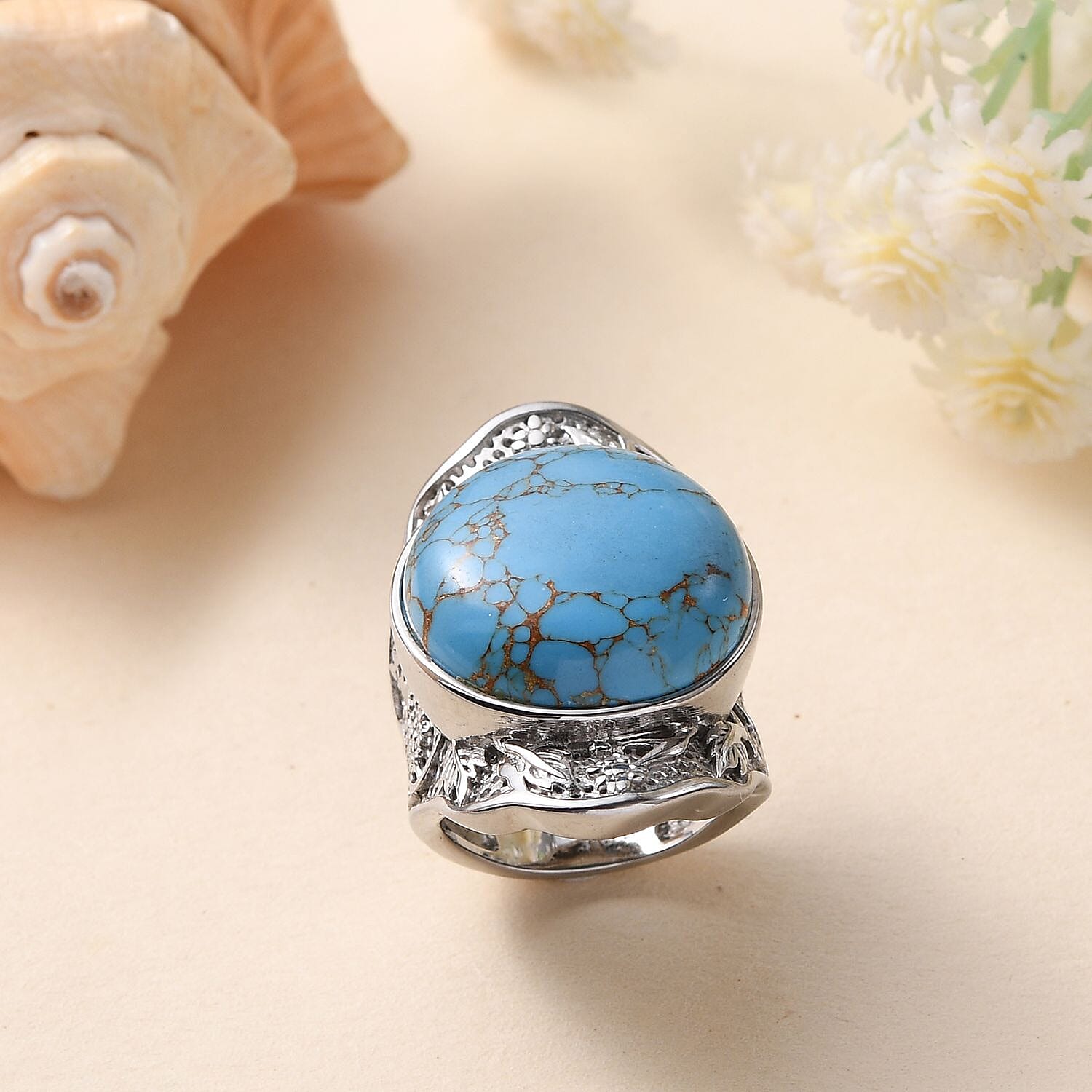 Mojave Blue Turquoise 17.40 ctw Ring in Stainless Steel (Size 10.0)