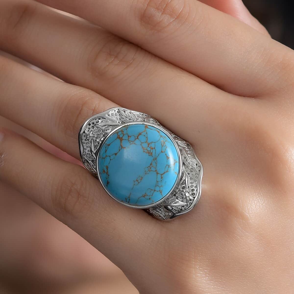 Mojave Blue Turquoise 17.40 ctw Ring in Stainless Steel (Size 10.0) image number 2