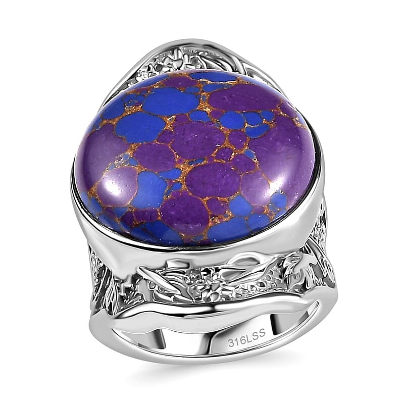 Mojave Purple Turquoise 18.20 ctw Solitaire Ring in Stainless Steel (Size 10.0) 