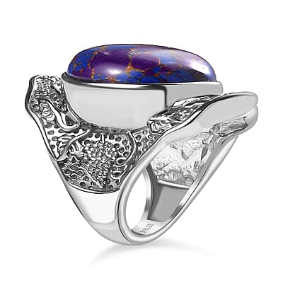 Mojave Purple Turquoise 18.20 ctw Solitaire Ring in Stainless Steel (Size 10.0) 