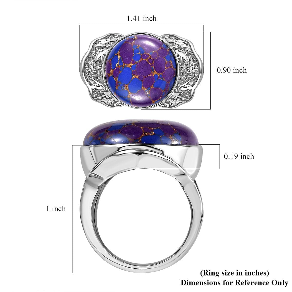 Mojave Purple Turquoise 18.20 ctw Solitaire Ring in Stainless Steel (Size 10.0) 