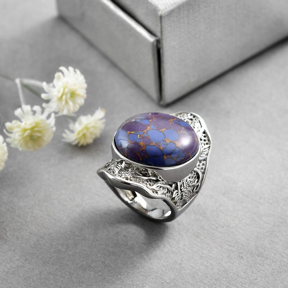 Mojave Purple Turquoise 18.20 ctw Solitaire Ring in Stainless Steel (Size 9.0)  image number 1