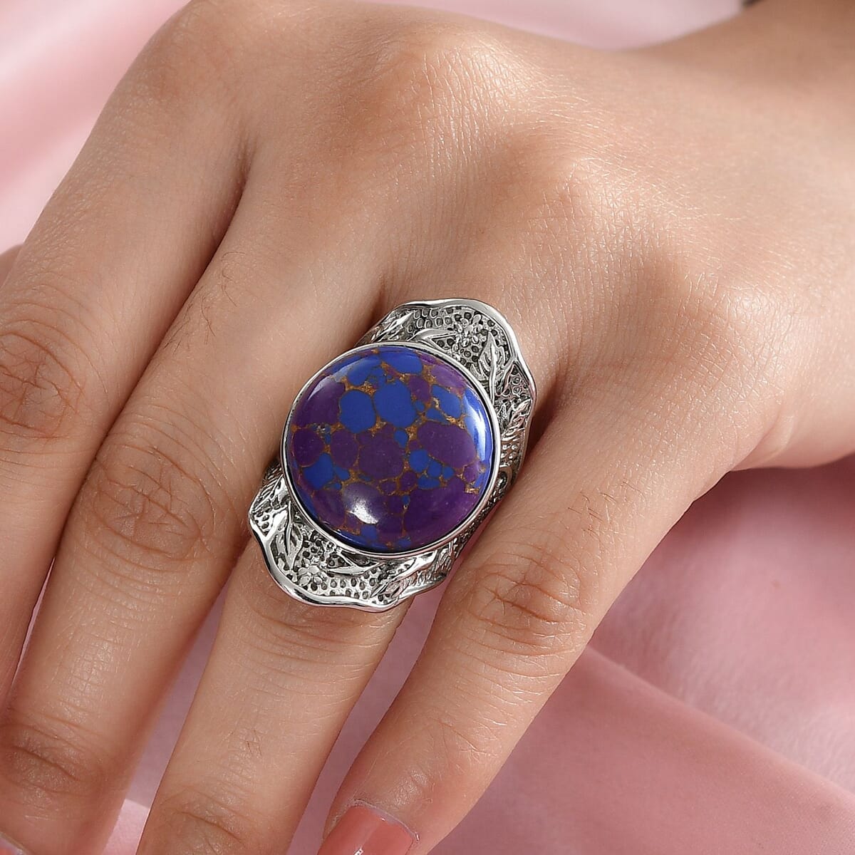 Mojave Purple Turquoise 18.20 ctw Solitaire Ring in Stainless Steel (Size 9.0)  image number 2