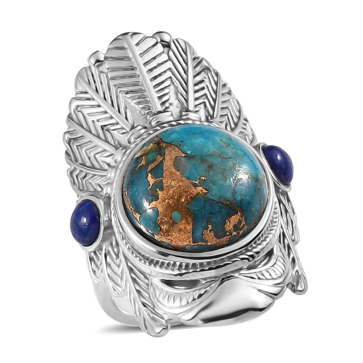 Mojave Blue Turquoise and Lapis Lazuli 8.90 ctw Feather Ring in Stainless Steel (Size 10.0) image number 0