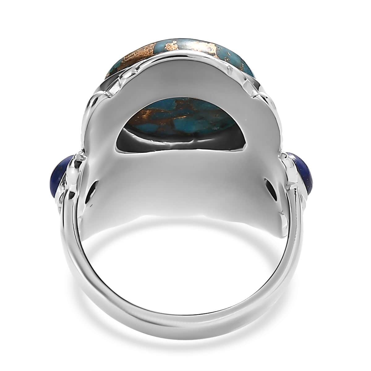 Mojave Blue Turquoise and Lapis Lazuli 8.90 ctw Feather Ring in Stainless Steel (Size 10.0) image number 4