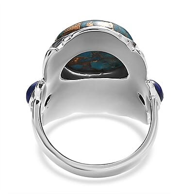 Mojave Blue Turquoise and Lapis Lazuli 8.90 ctw Feather Ring in Stainless Steel (Size 10.0)