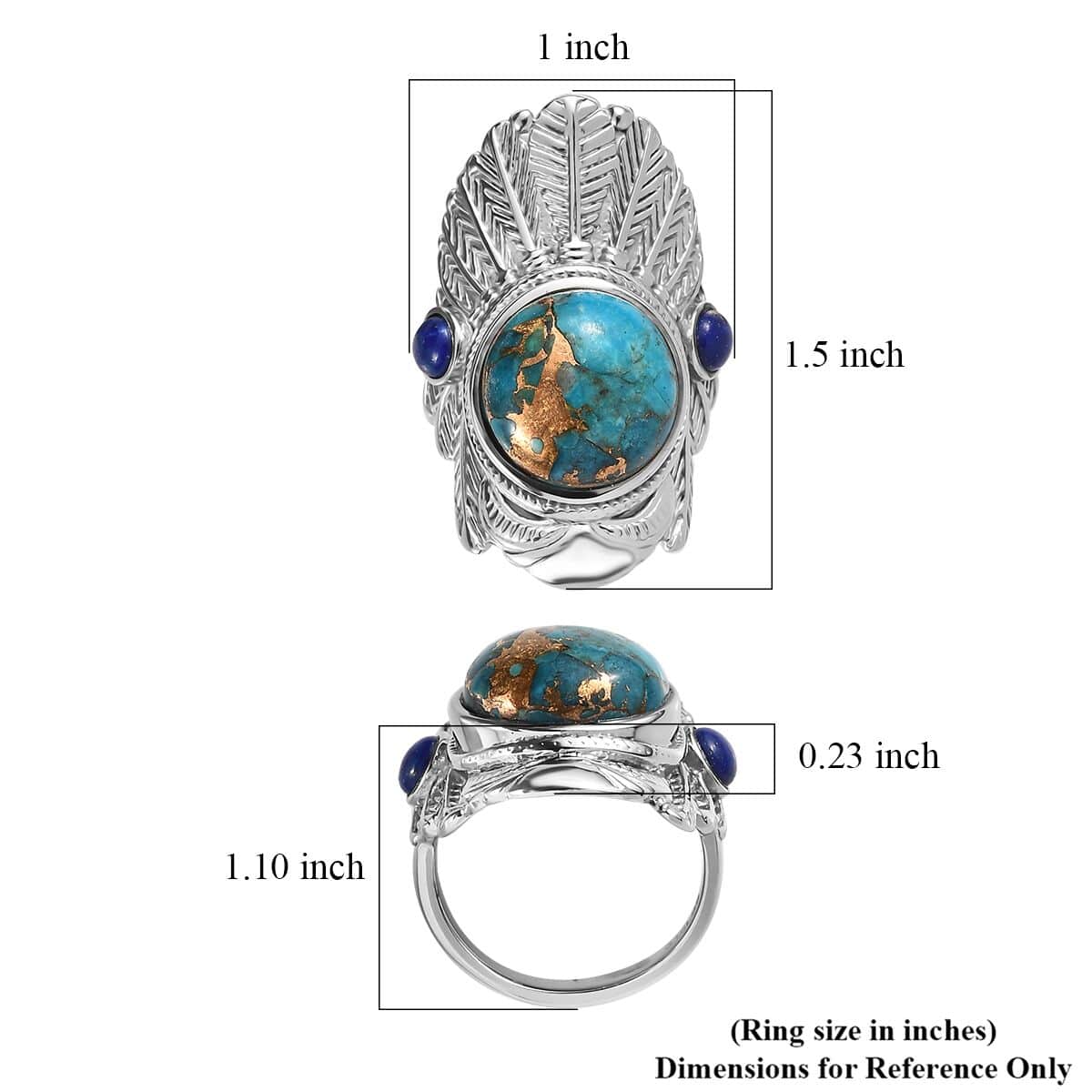 Mojave Blue Turquoise and Lapis Lazuli 8.90 ctw Feather Ring in Stainless Steel (Size 10.0) image number 5