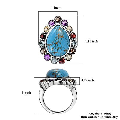 Mojave Blue Turquoise and Multi Gemstones 11.10 ctw Flower Ring in Stainless Steel (Size 10.0)