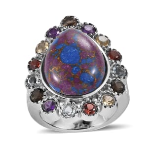 Mojave Purple Turquoise and Multi Gemstones 10.60 ctw Flower Ring in Stainless Steel (Size 10.0)